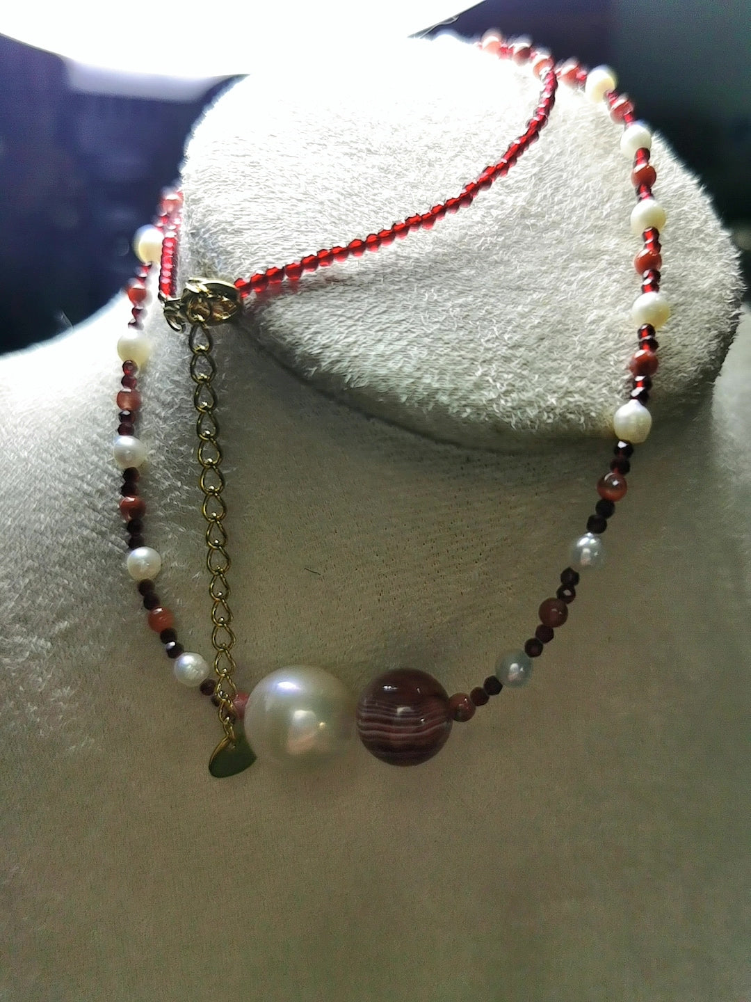 Natural Freshwater Pearl South Red Agate Necklace