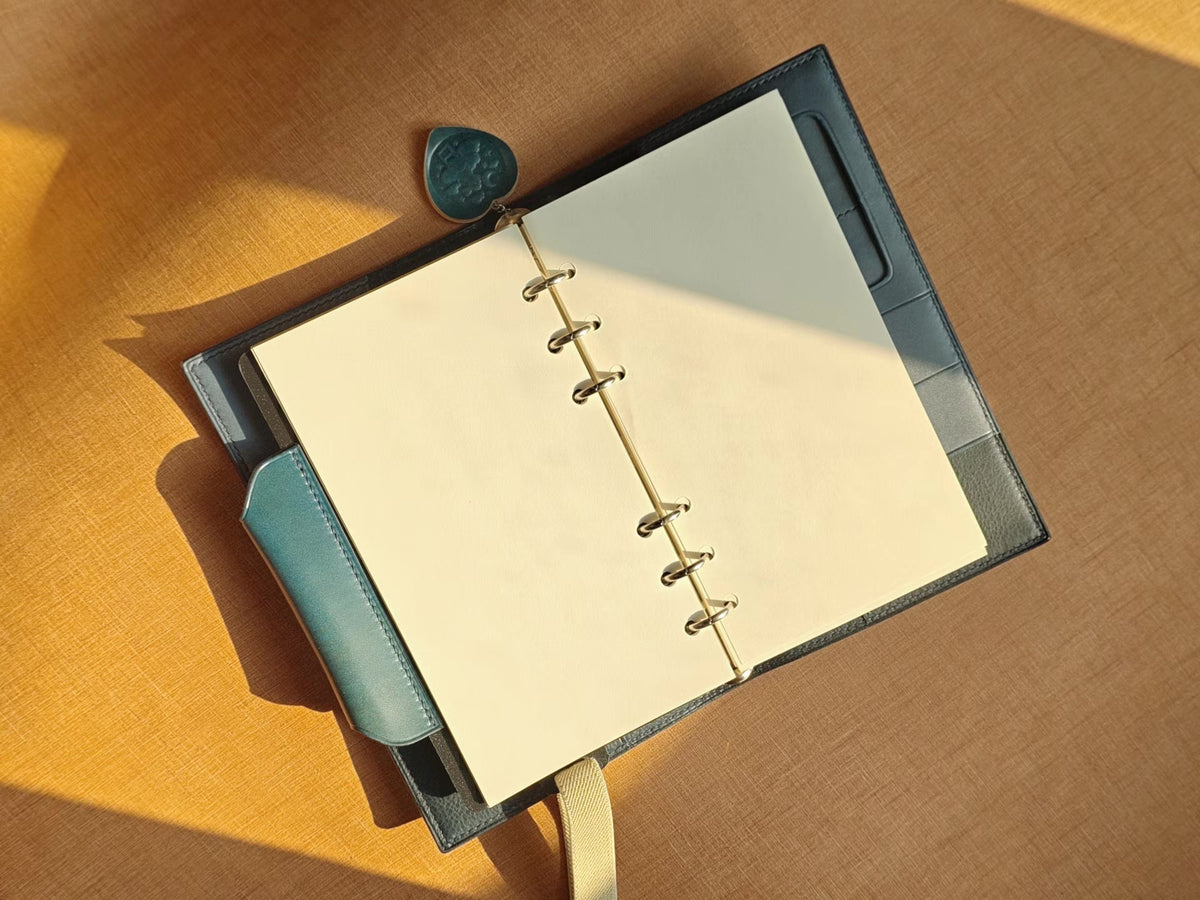 A6 Ring Binder Teal Leather Notebook