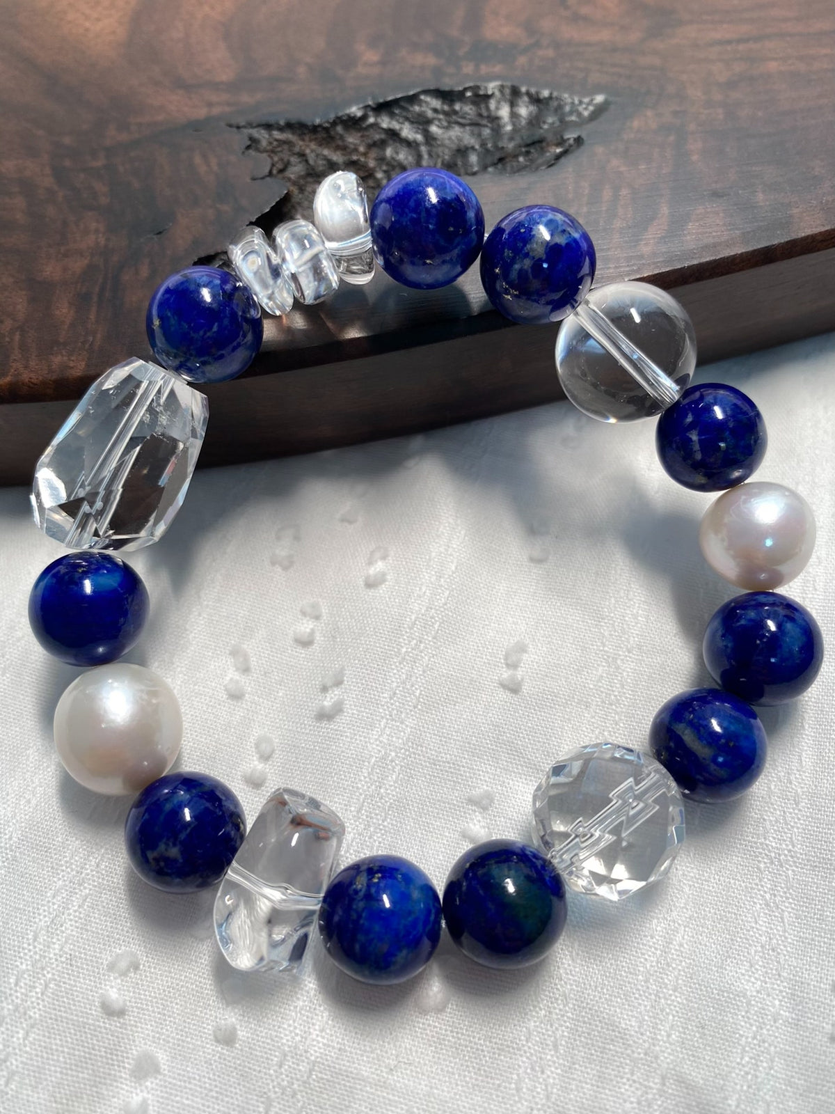 Lapis Lazuli Crystal Pearl Bracelet