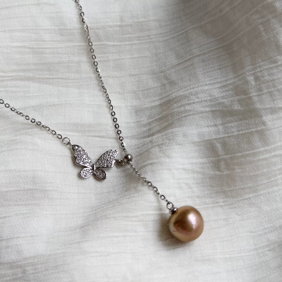Sterlingsilber Schmetterling-Perle-Lariat-Kette