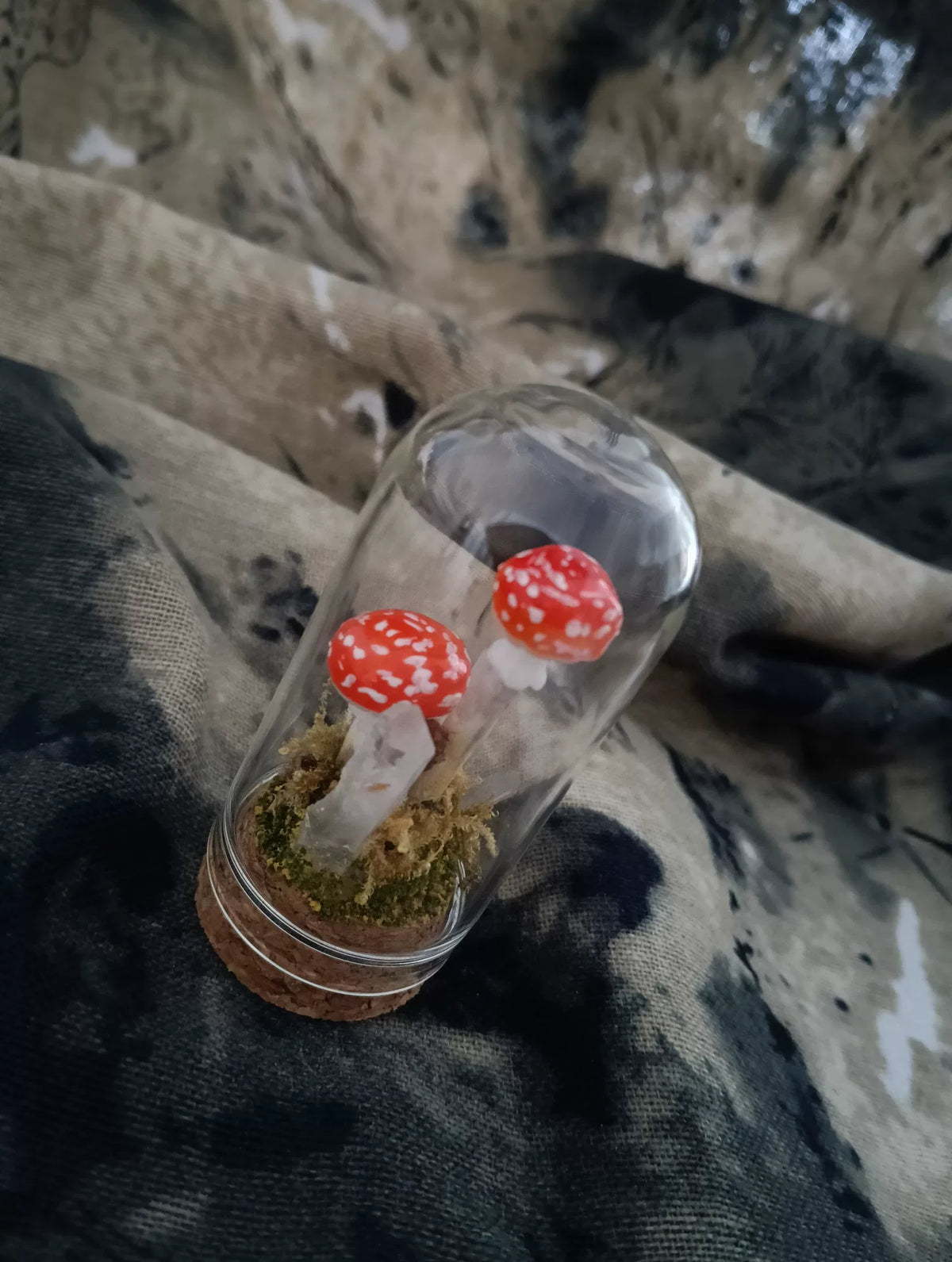 Handgefertigtes Pilz-Terrarium in Glasglocke