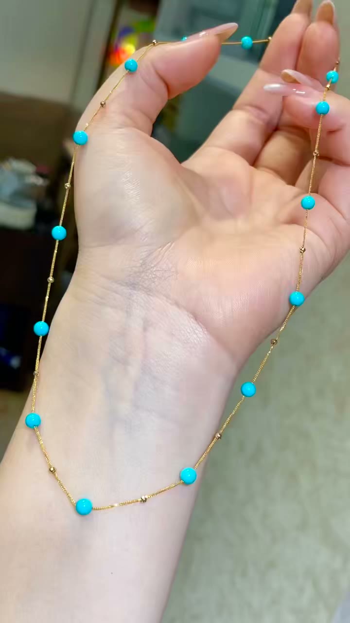18k Gold Sleeping Beauty Turquoise Necklace