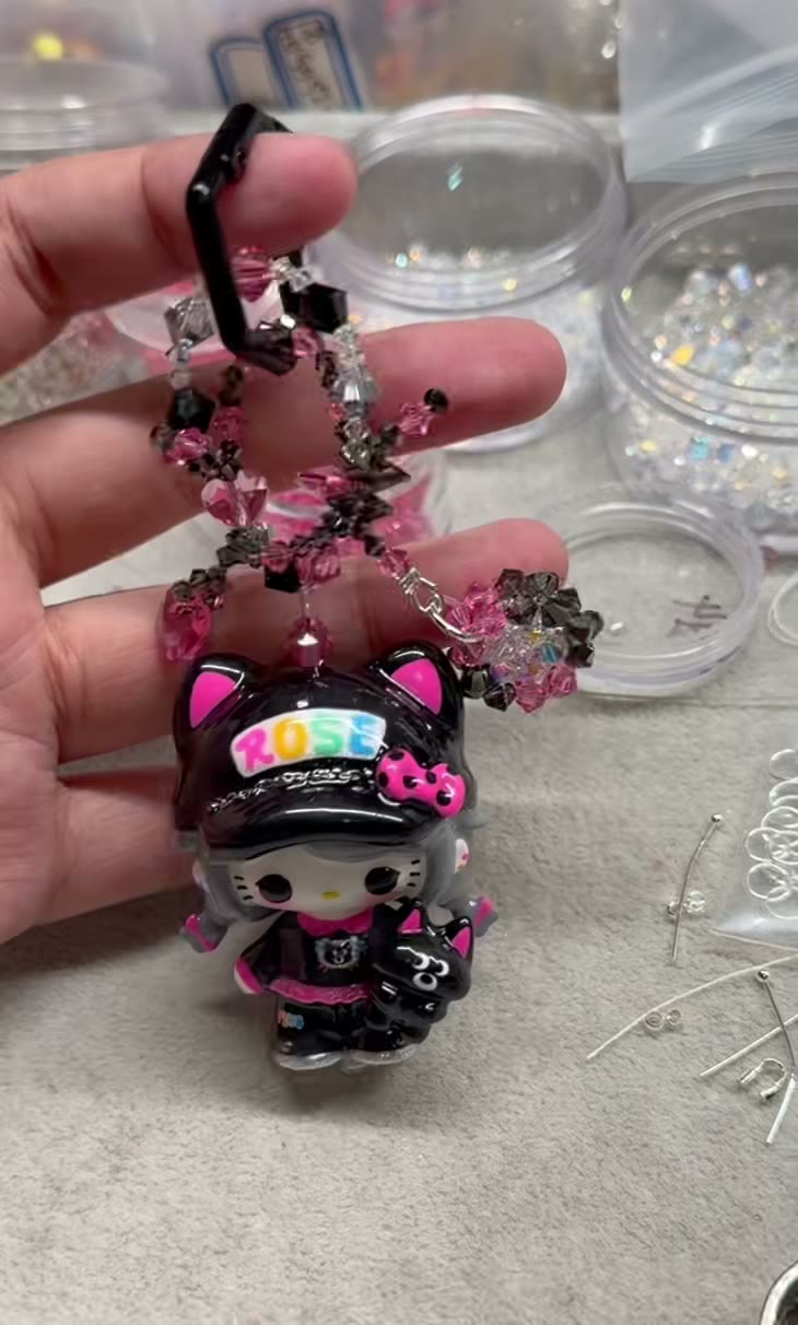 Hand painted bead rose pink phone strap charm