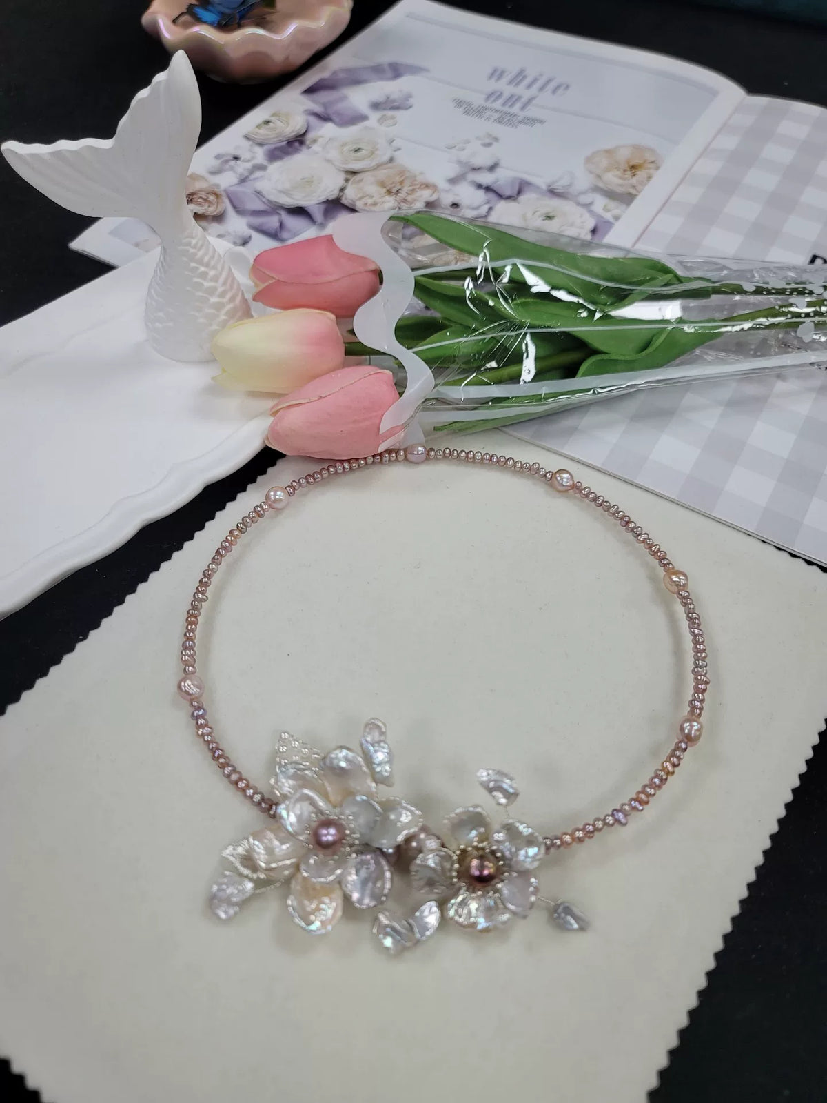 Pink Pearl Double Flower Necklace