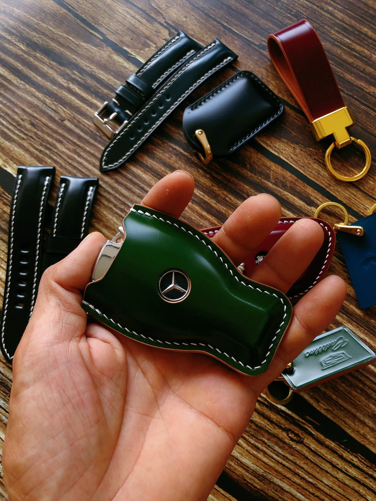 Green Shell Cordovan Mercedes Key Case