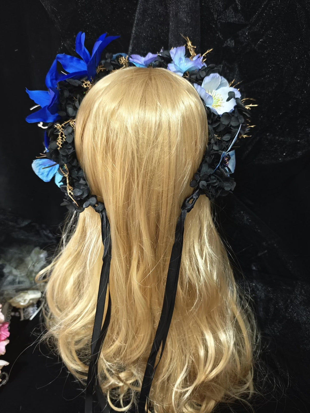 Gothic Floral Headpiece with Blue Lilies