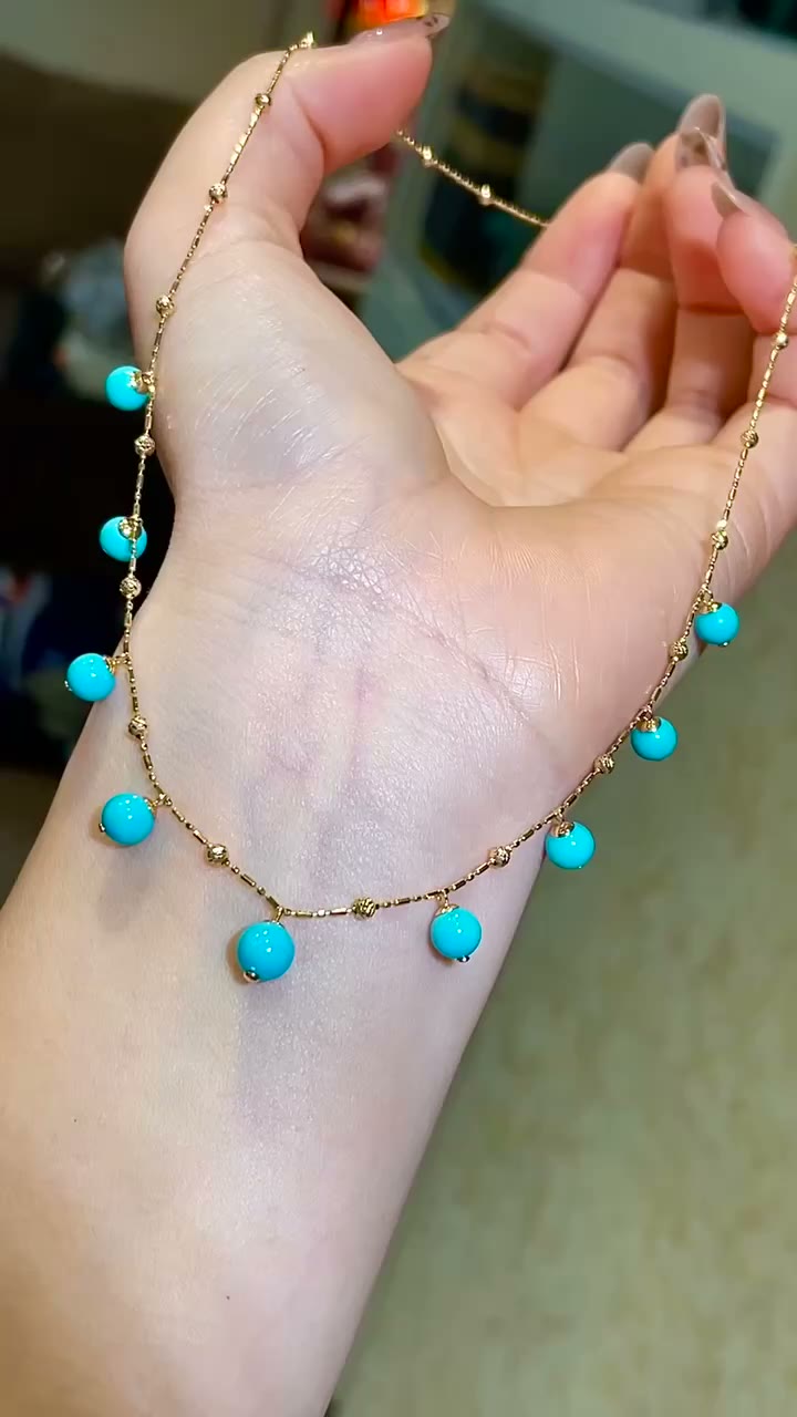 Collier Station en Or 18K avec Turquoise Sleeping Beauty