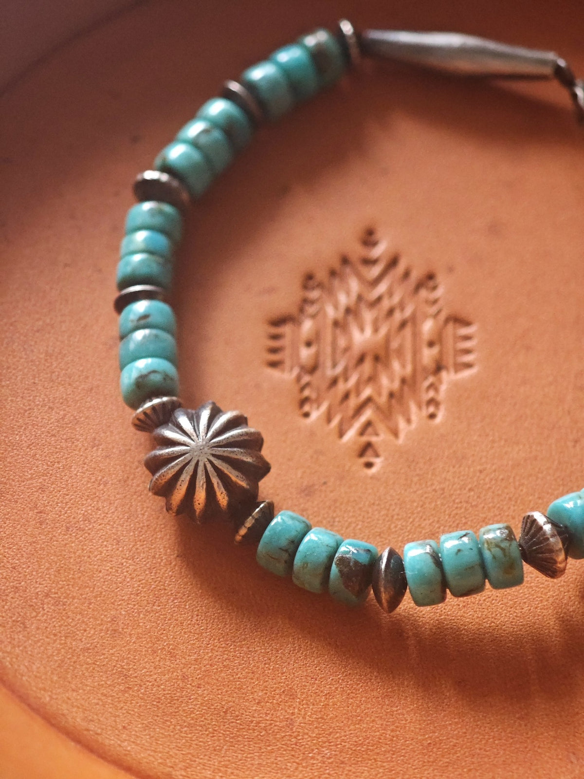 Navajo Style Silver Turquoise Bead Bracelet