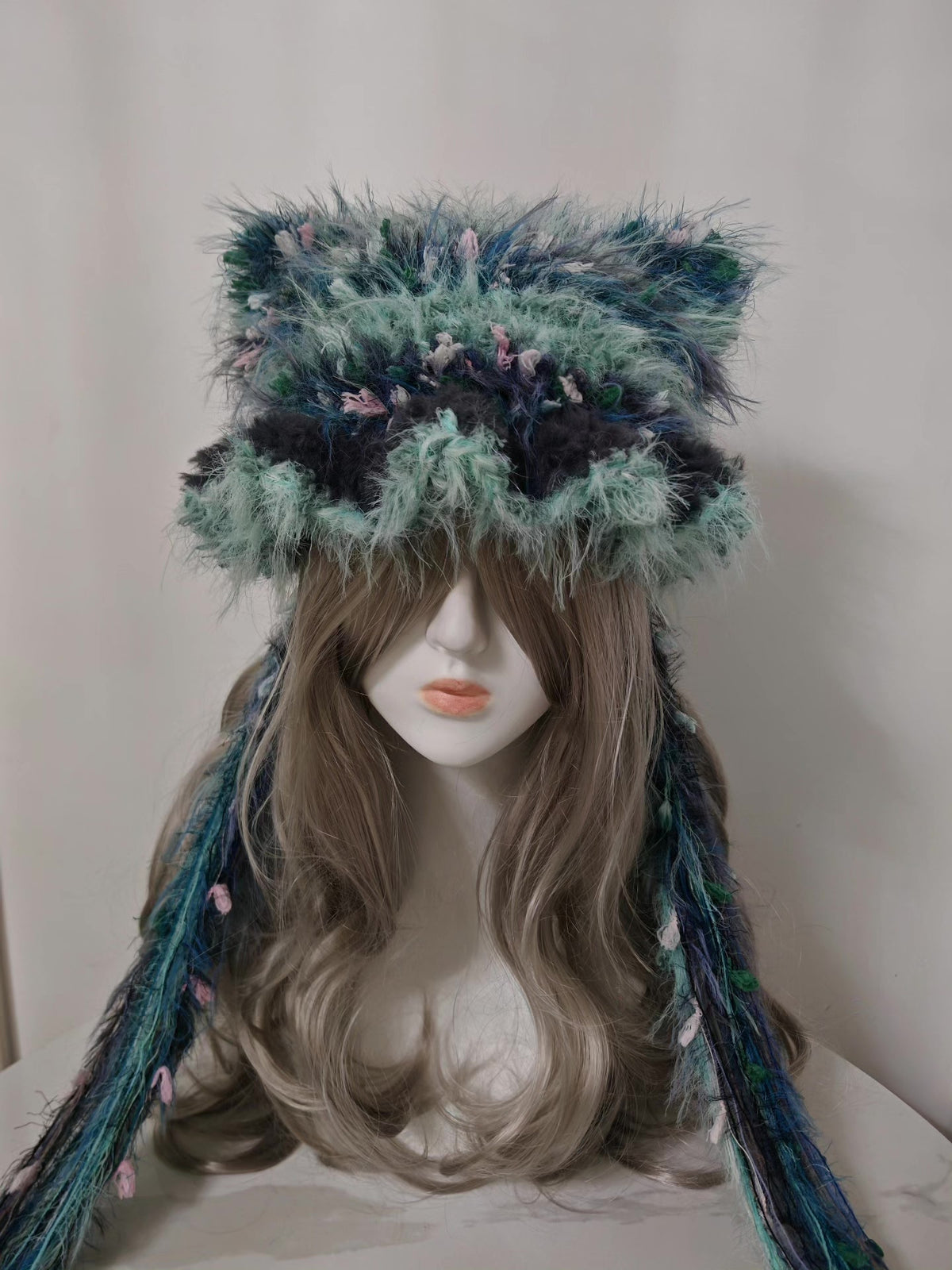 Misty Blue Cat Ear Hat Handcrafted Mixed Fiber