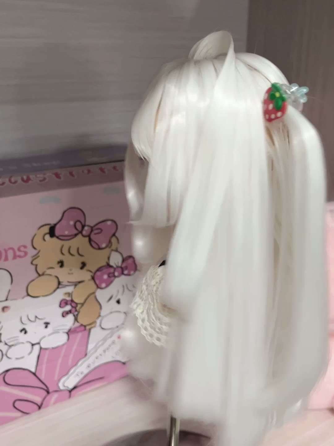 White Doll Wig with Strawberry Decorations