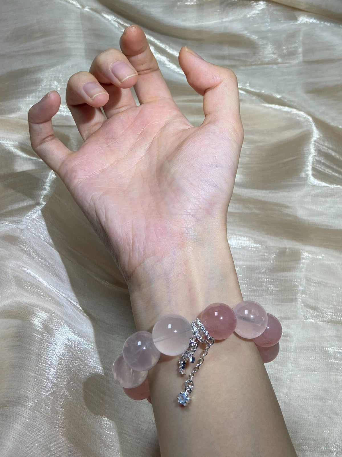 Pink Crystal Strawberry Quartz Beaded Bracelet
