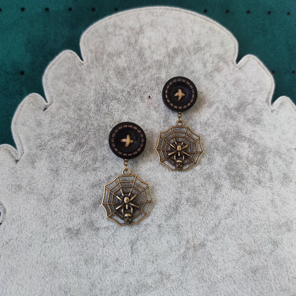 Handmade Wooden Spiderweb Dangle Earrings