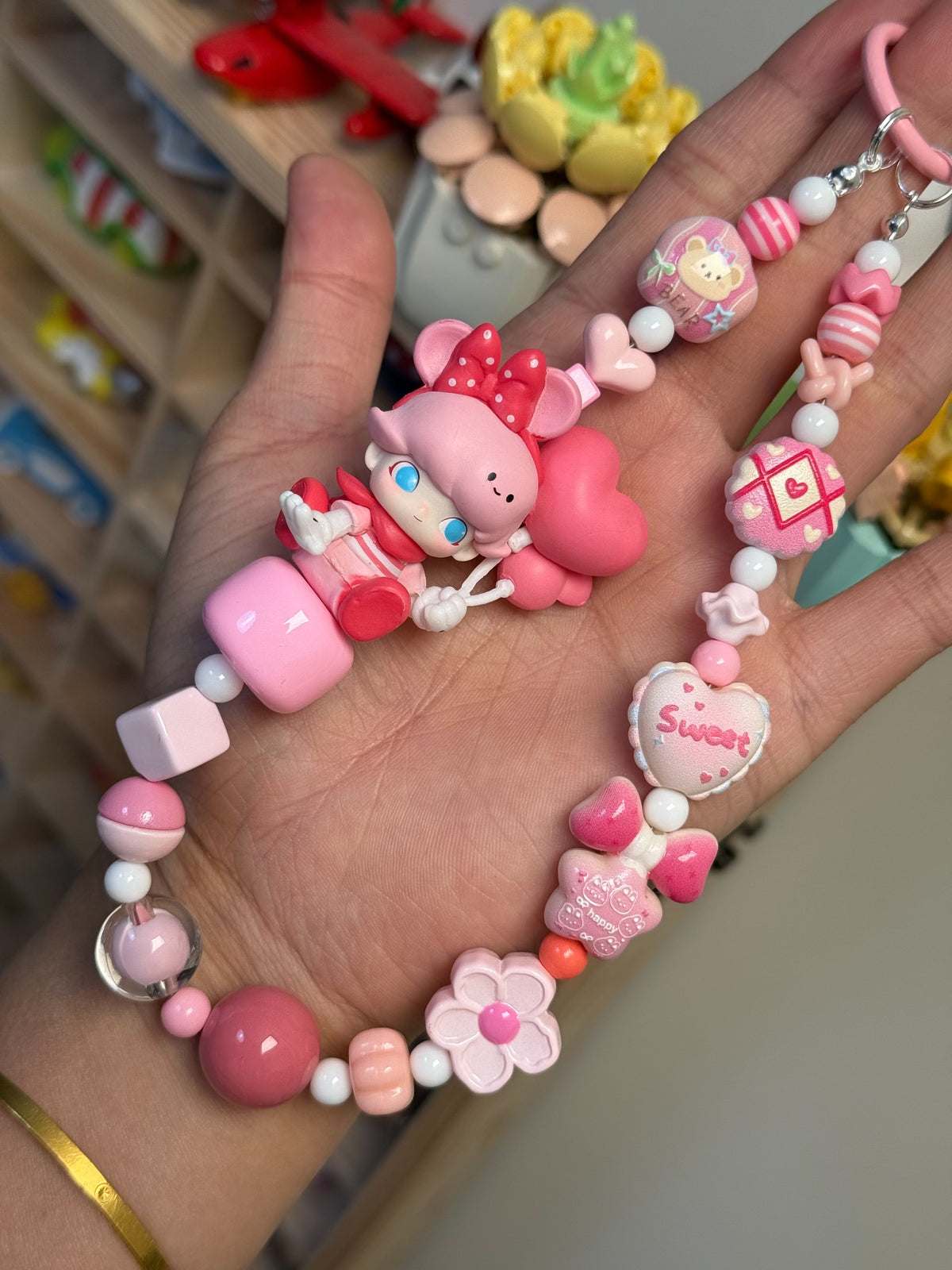 Pink Beaded Dimoo Phone Strap Charm