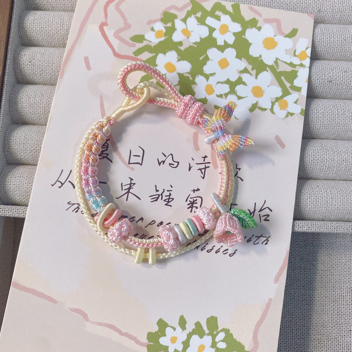 Handcrafted Woven Bracelet Pastel Butterfly Floral