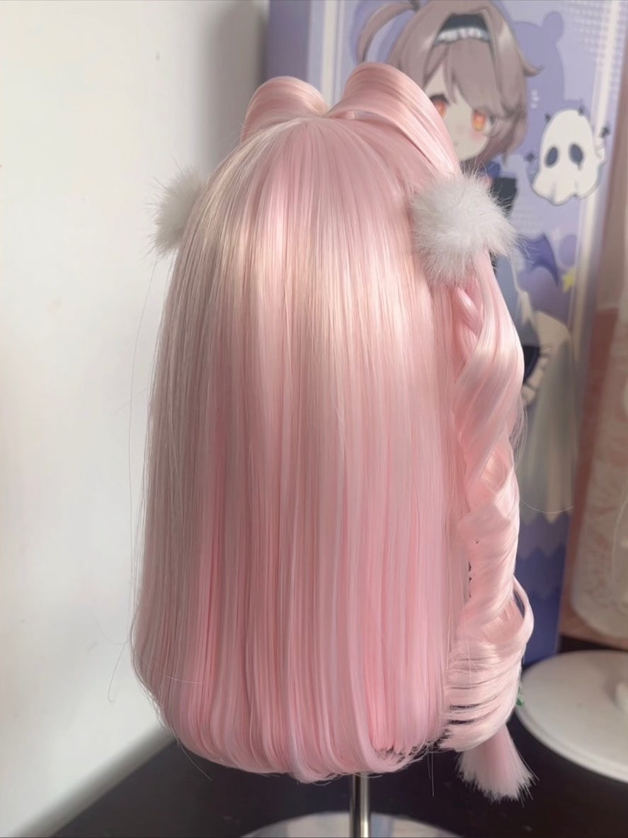 Parrucca rosa intrecciata per bambola BJD 1/6