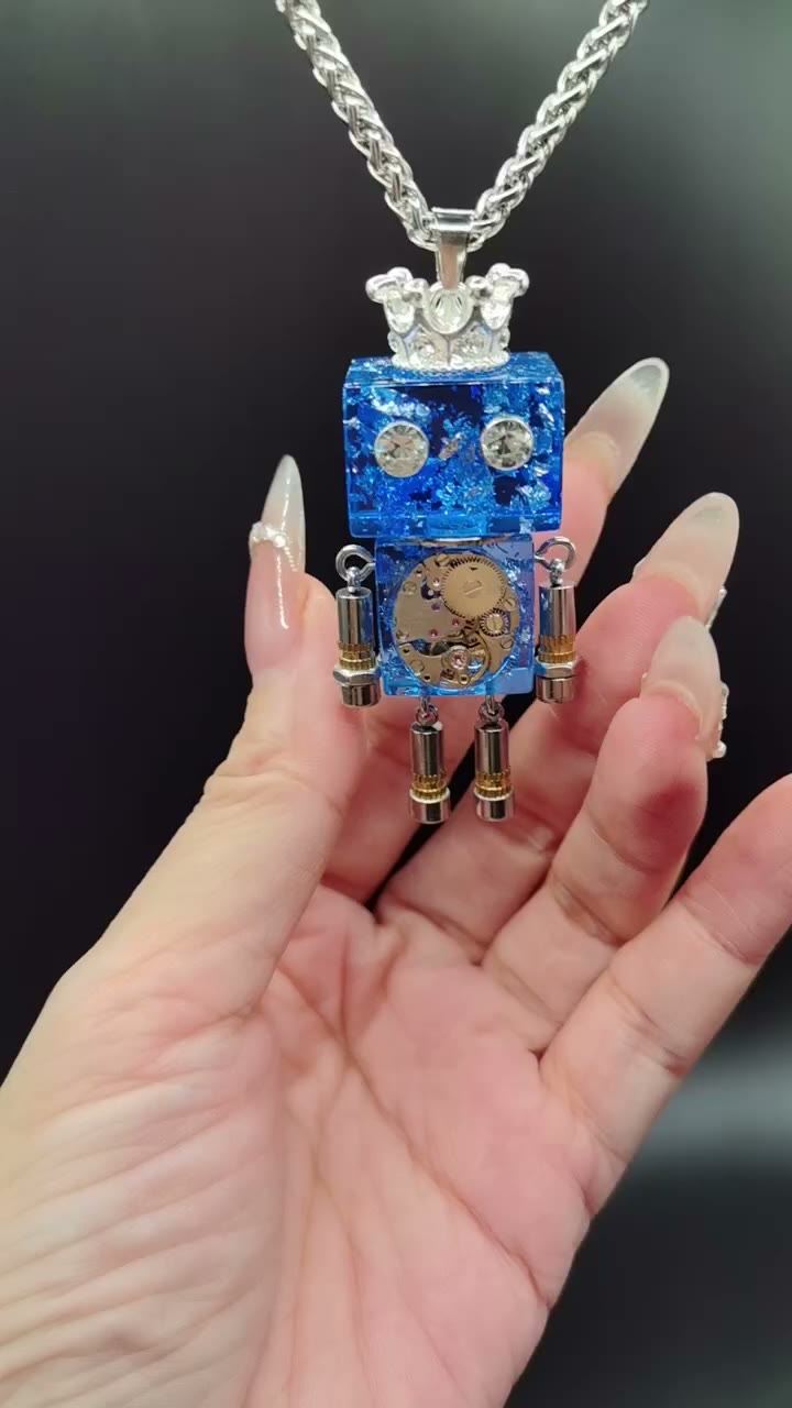 Blue Punk Robot Pendant Necklace