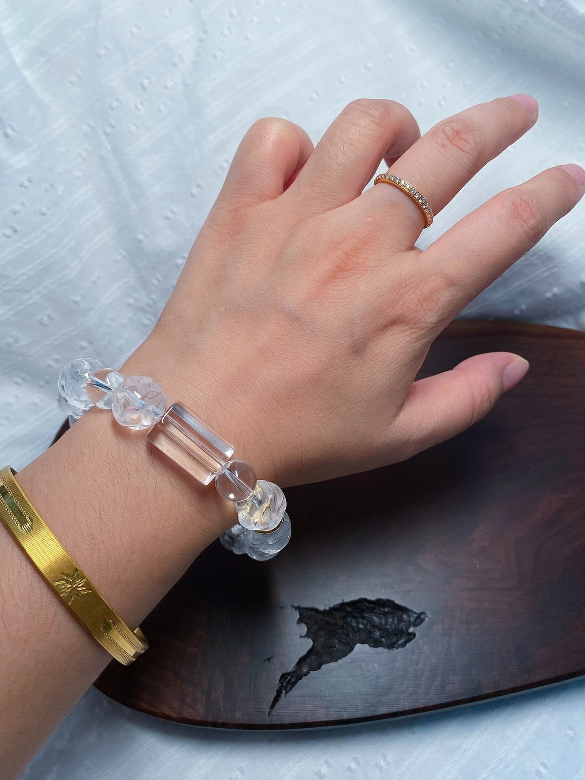 Natural White Crystal Fox Carved Bracelet