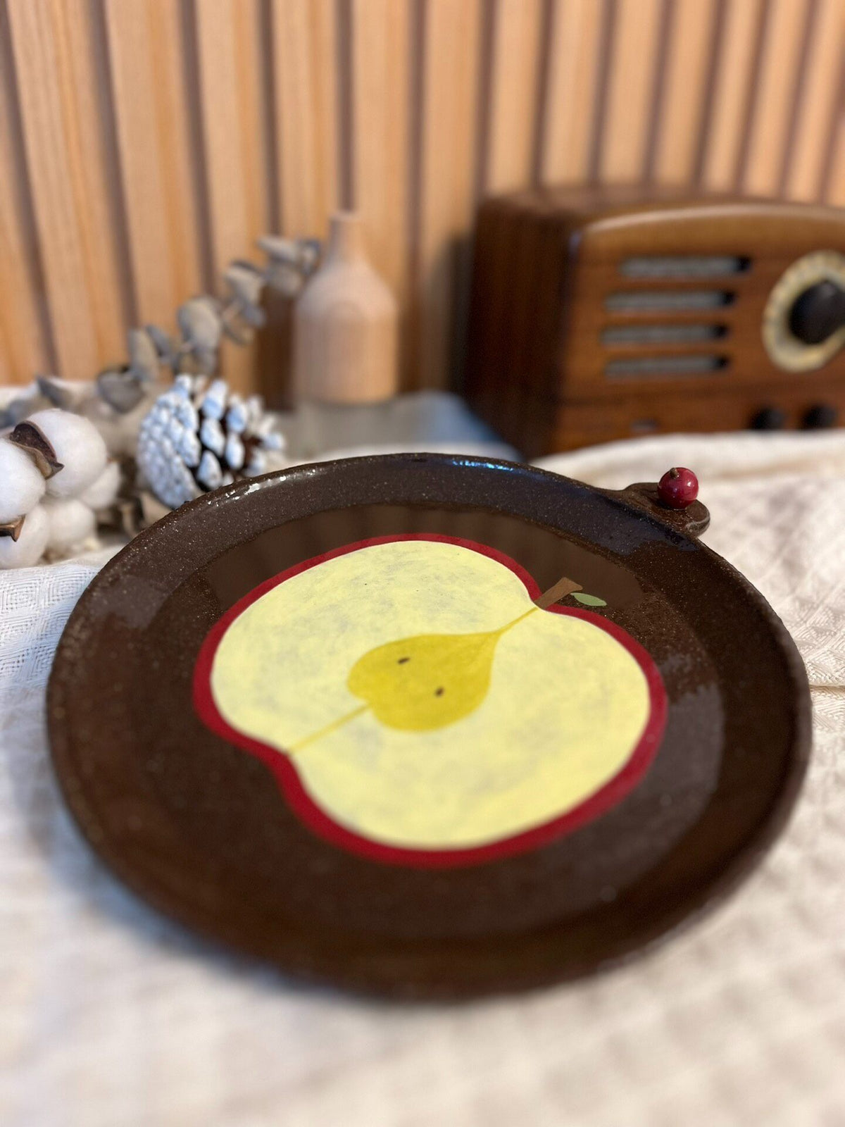 Handmade Black Clay Apple Plate