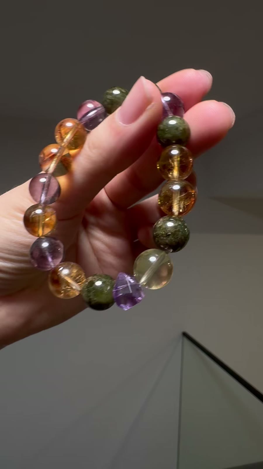 Amethyst Rutilated Quartz Tsavorite Beaded Bracelet