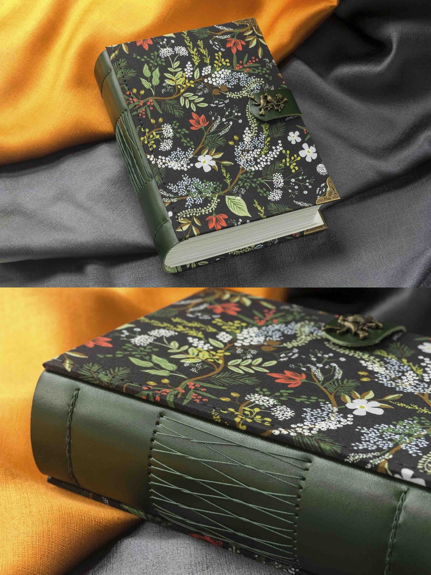 Floral Notebook with Metal Bird Clasp and 120gsm Blank Pages