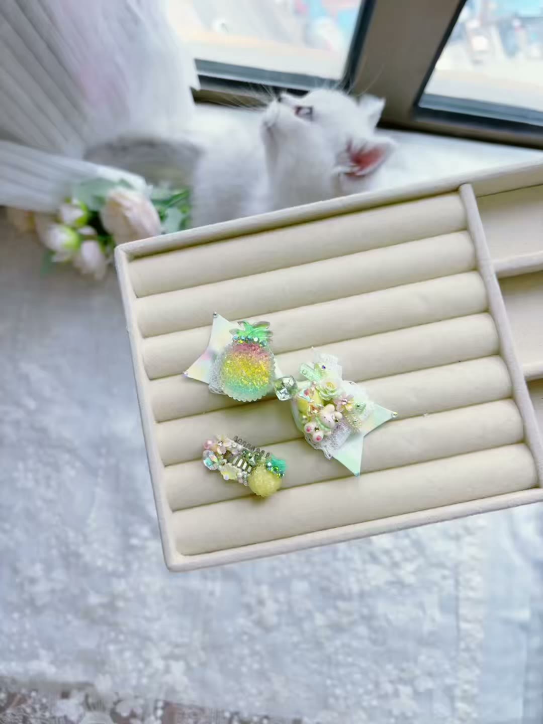 Handmade Frog Pet Hair Clip Yellow Crystal