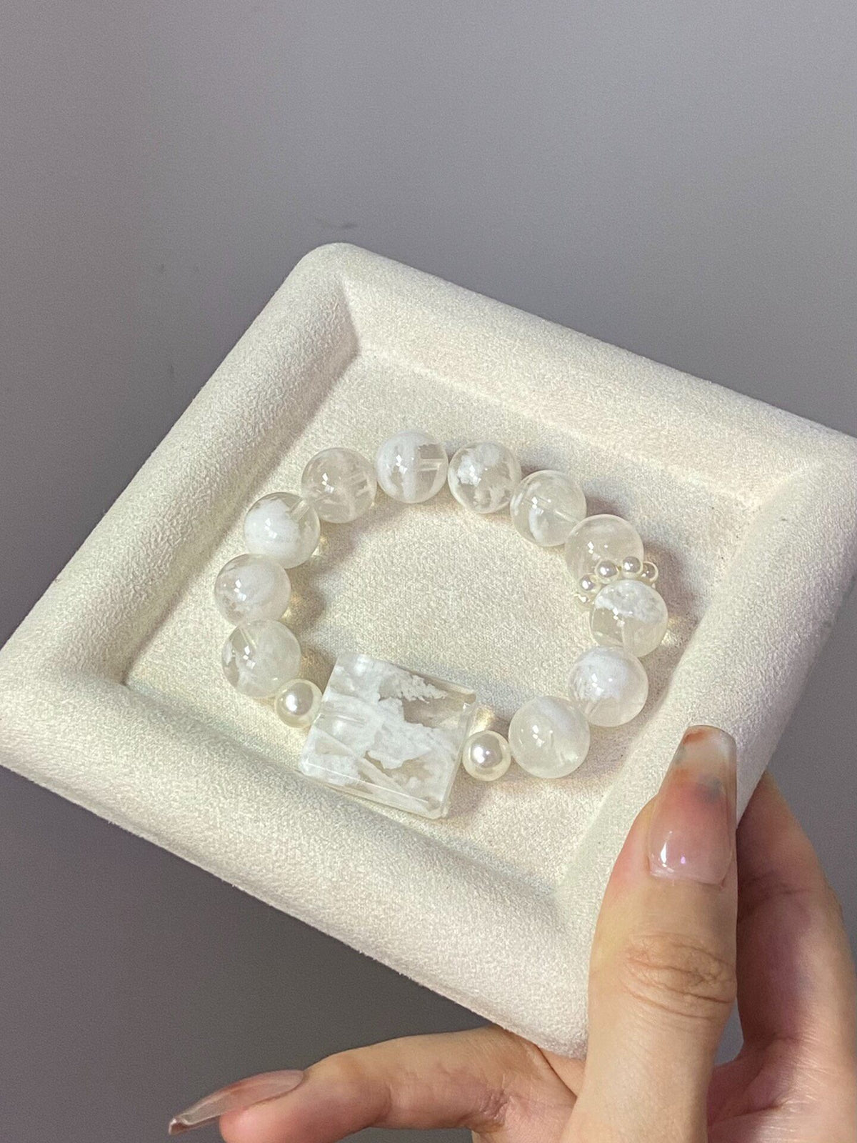 13mm White Snowflake Phantom Quartz Bracelet