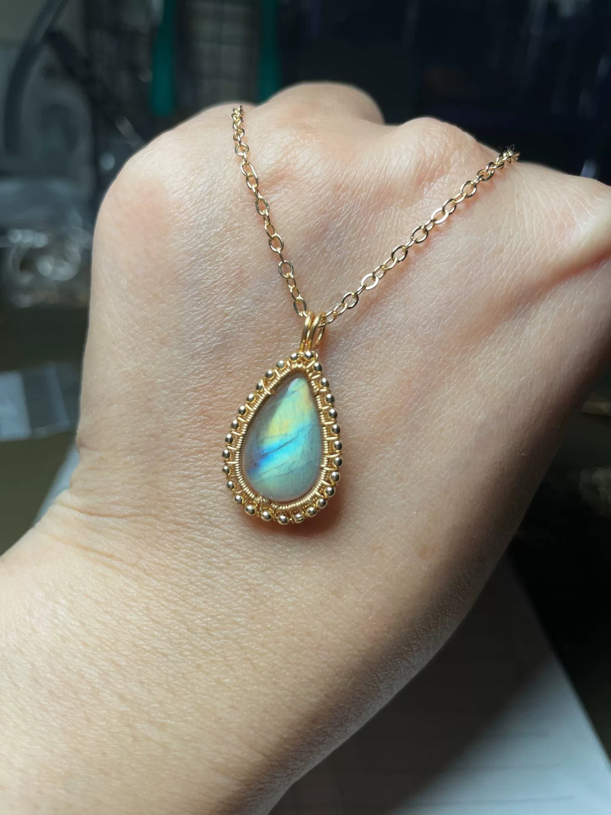 Handcrafted Labradorite Wire Wrapped Pendant Necklace