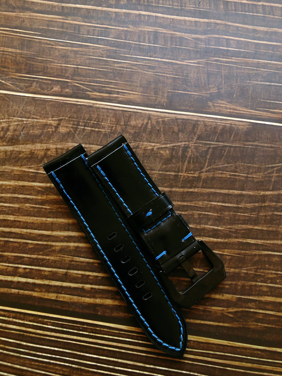 Custom Shell Cordovan Watch Strap Blue Stitching