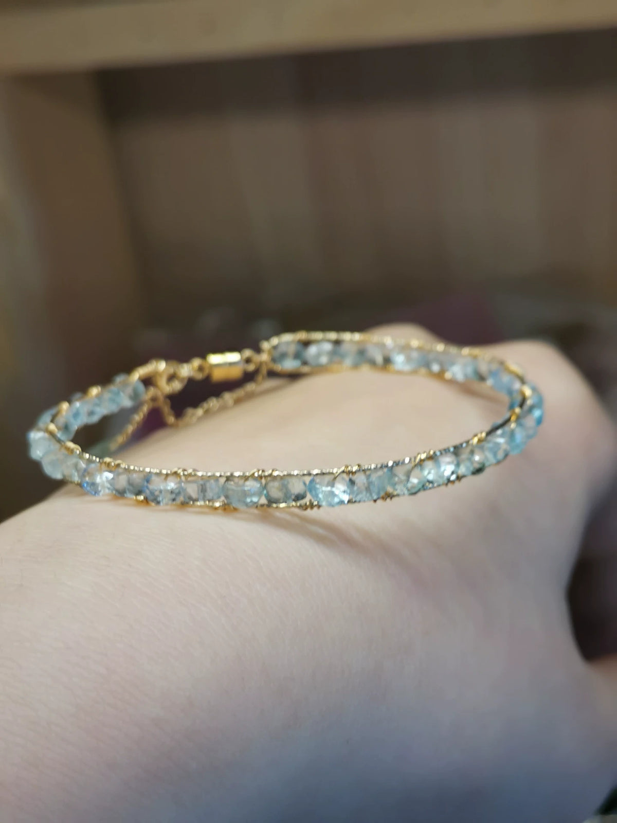 Aquamarin Perlenarmband verstellbar 14k Goldgefüllt