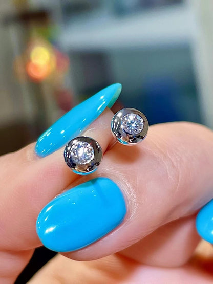 18k White Gold Bubble Eye Stud Earrings, 0.25ct Diamond