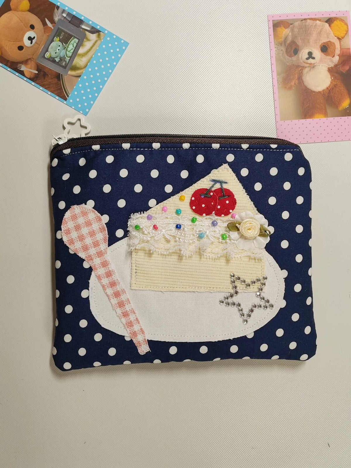 Navy Polka Dot Cake Applique Coin Purse