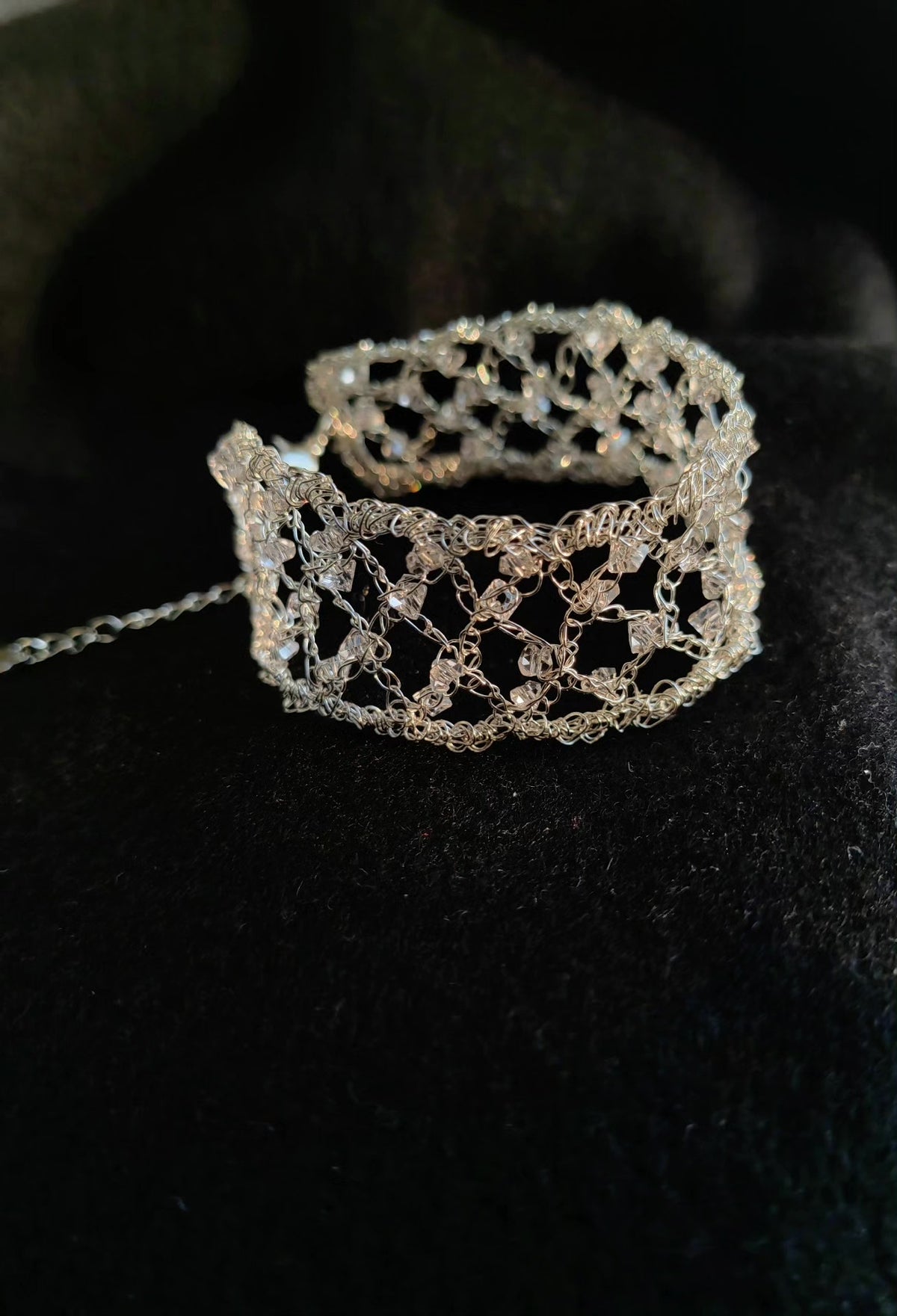 Crocheted Lace Bracelet with Faceted Beads