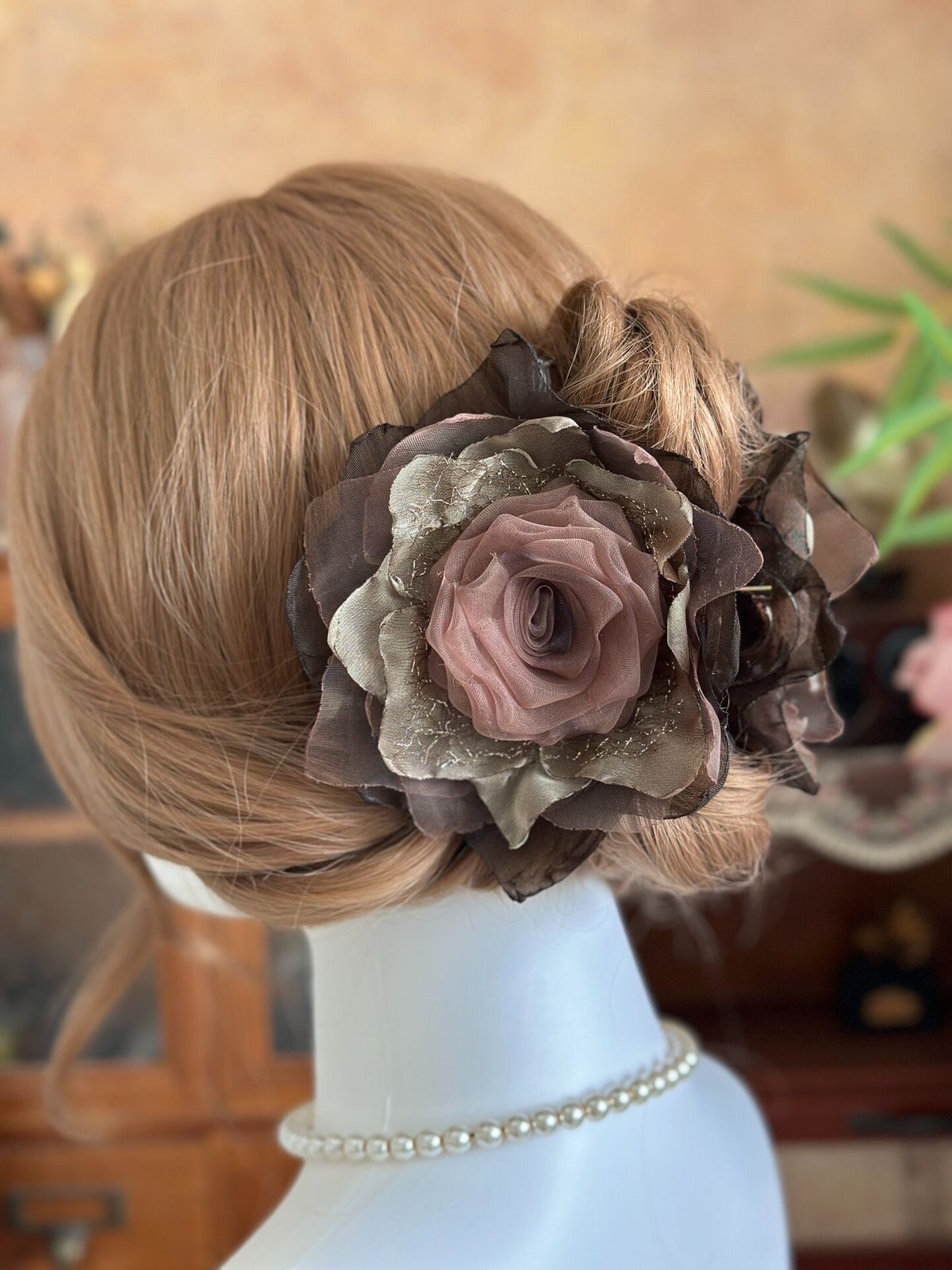 Handcrafted Fabric Rose Smoky Brown Hair Claw Clip