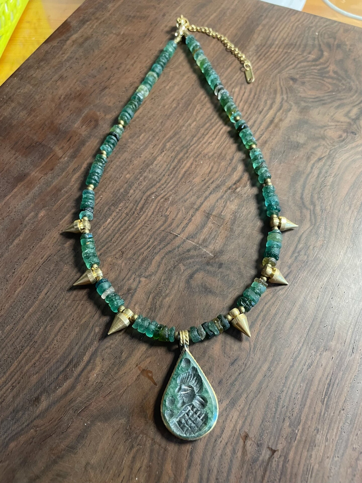 Green Gemstone Teardrop Pendant Necklace