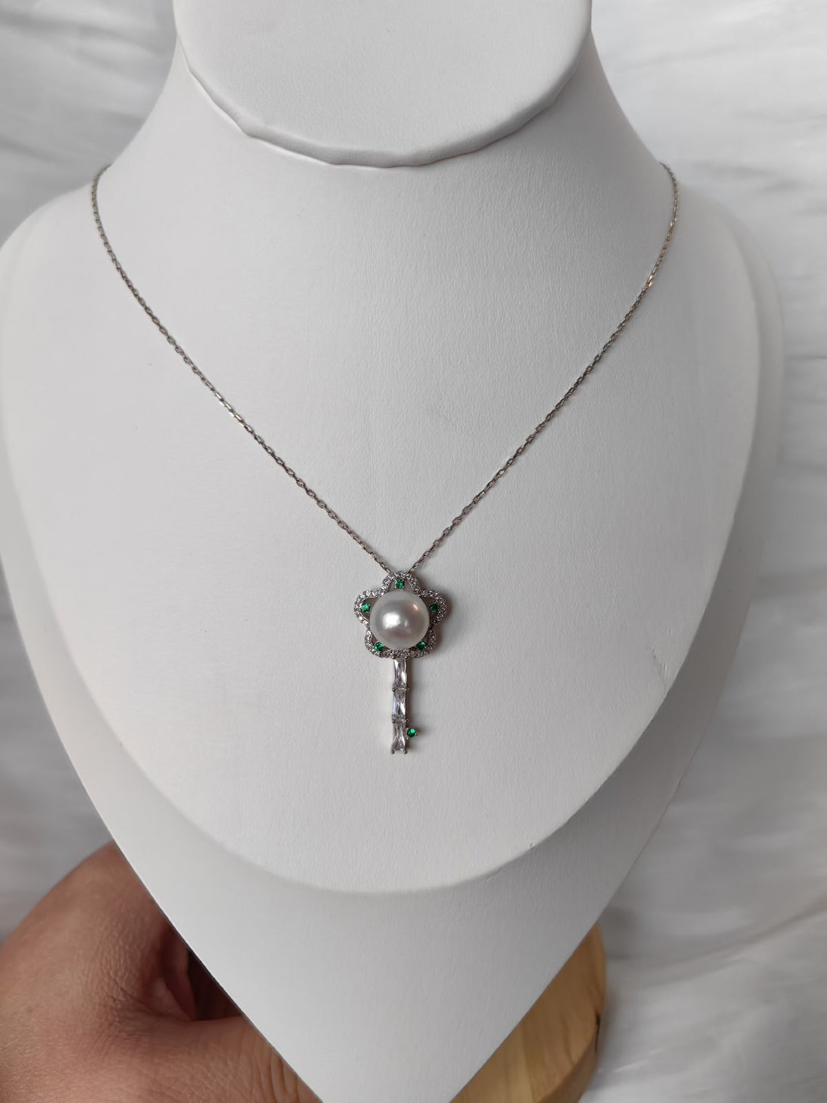 South Sea Pearl Key Pendant S925 Sterling Silver Necklace