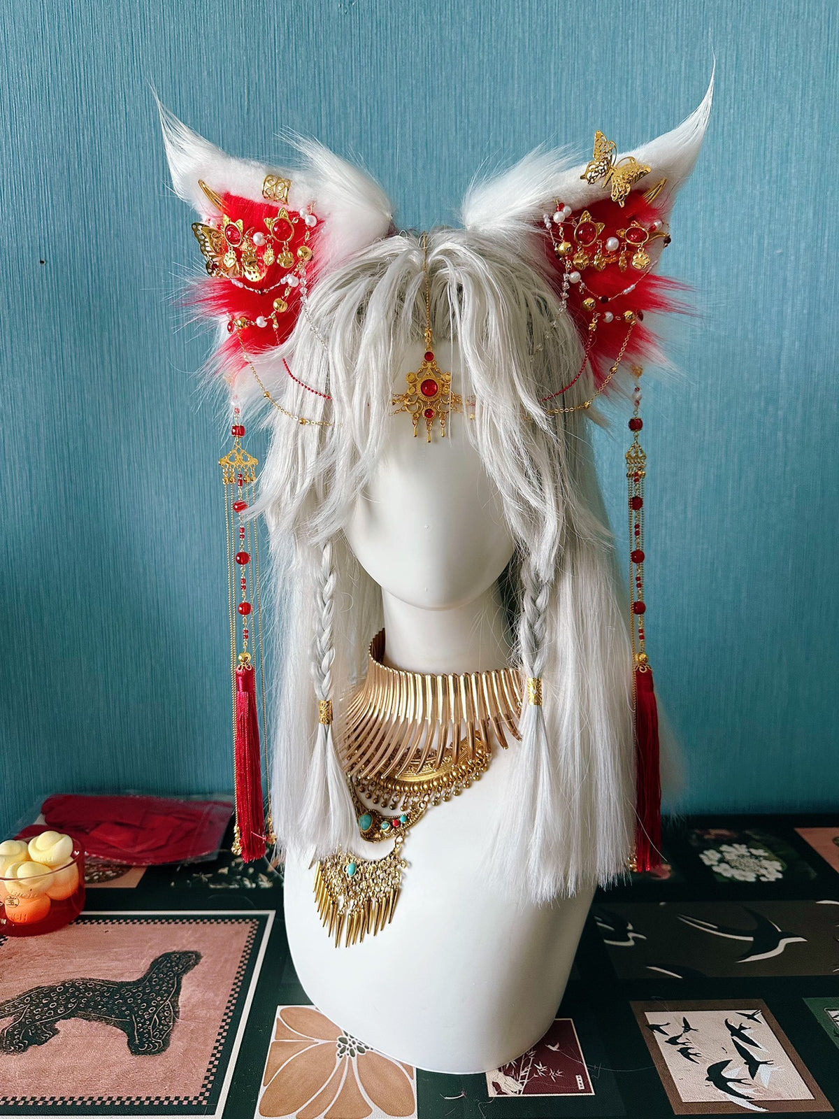 Handcrafted Cat Ear Headpiece with Gold Ornaments