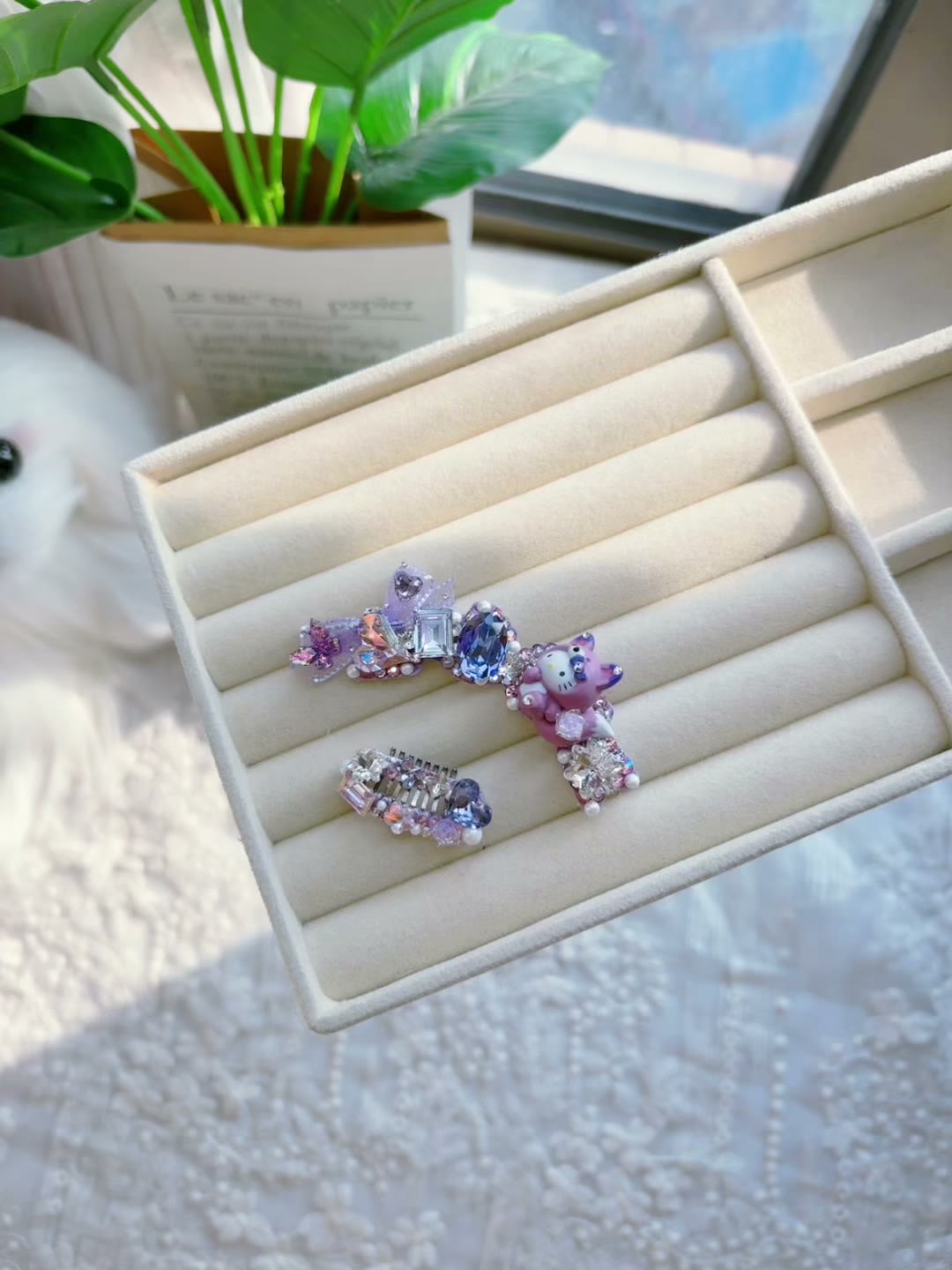 Purple Crystal Frog Pet Hair Clip Set