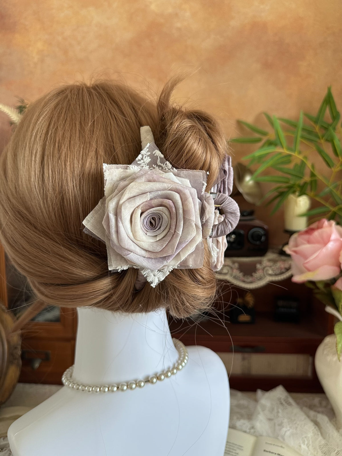 Handmade Fabric Rose Claw Clip 13cm