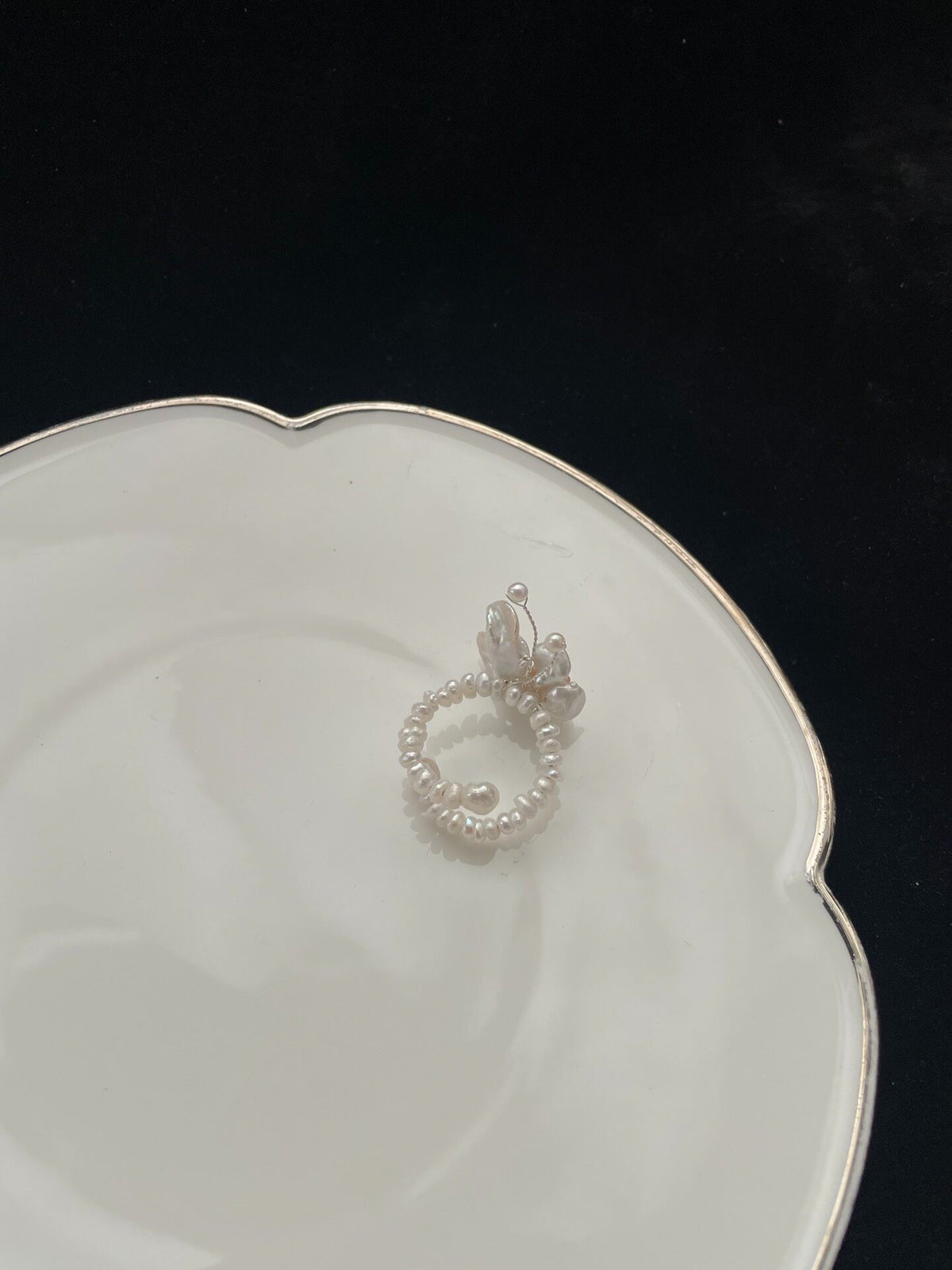Natural Pearl Butterfly Flower Ring