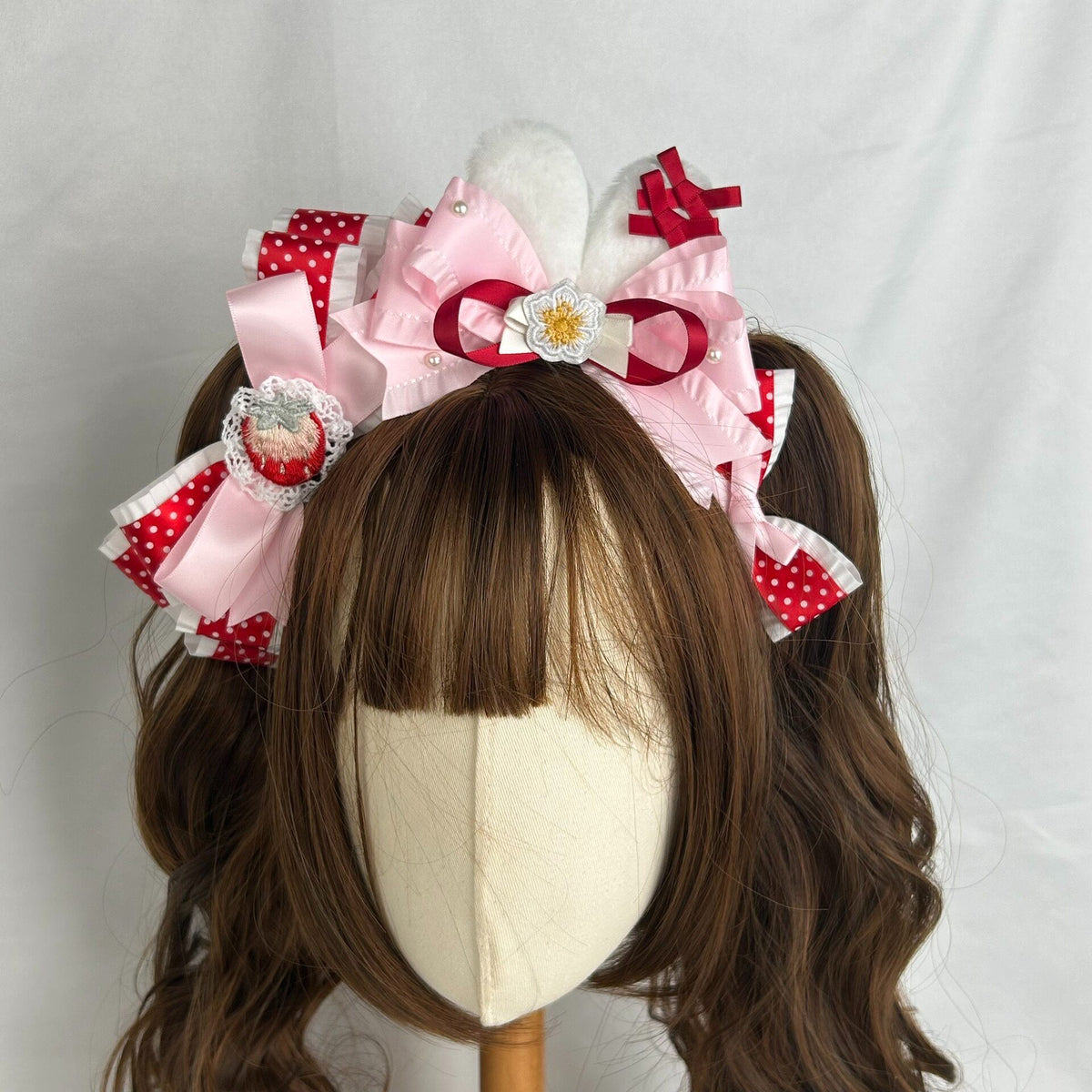 Strawberry Rabbit Ear Lolita Headband Red White