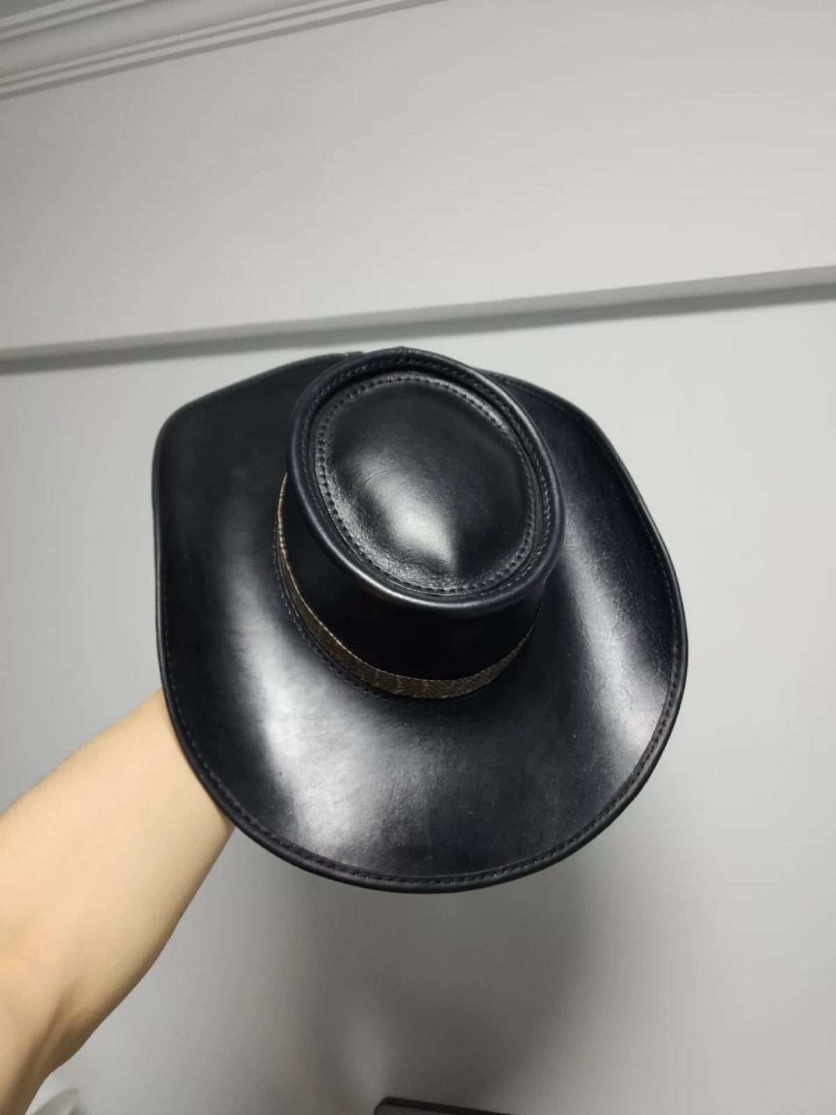 Chapeau de cowboy western en cuir noir fait main