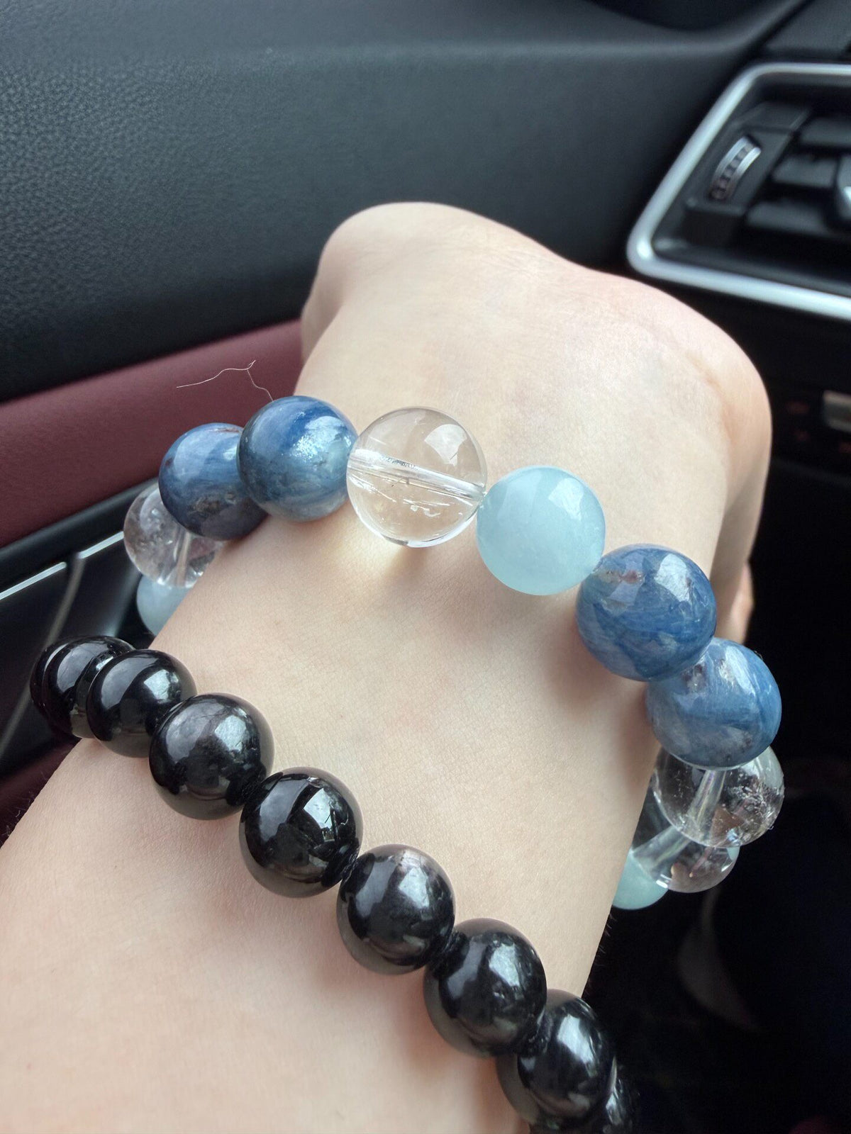 Bracciale con perline in acquamarina e cianite 12mm