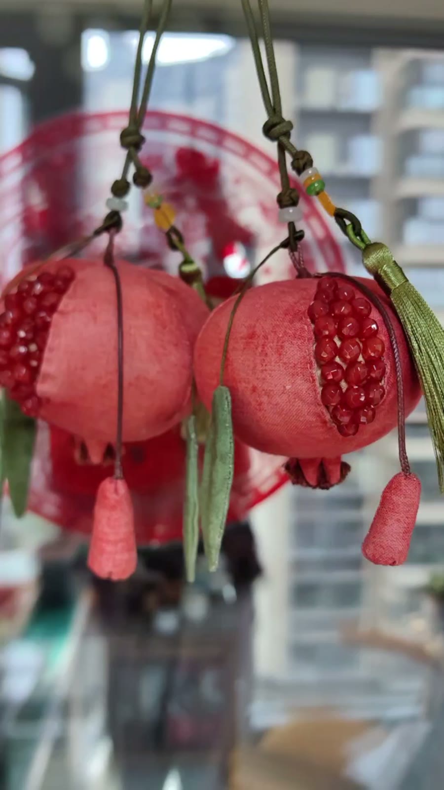 Handcrafted Pomegranate Ornament with Agate Beads