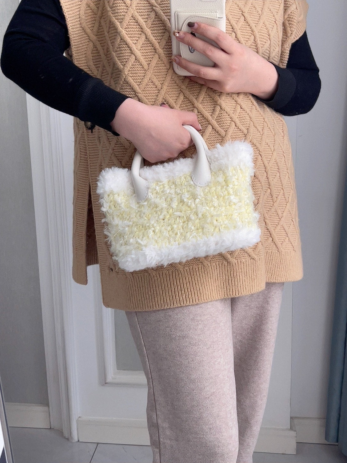 Handcrafted Fuzzy Tote Bag Two-Tone
