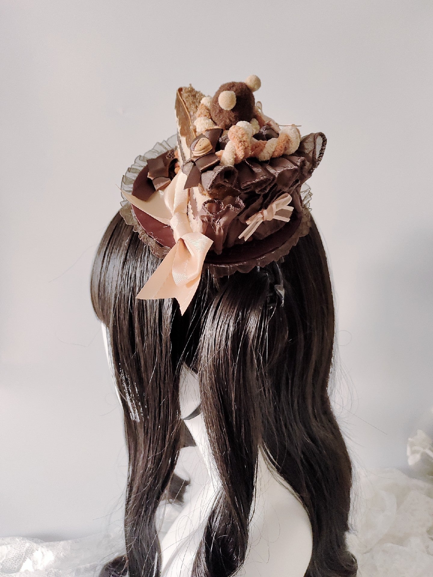 Chocolate Brown Cake Slice Mini Top Hat Lolita Hair Clip