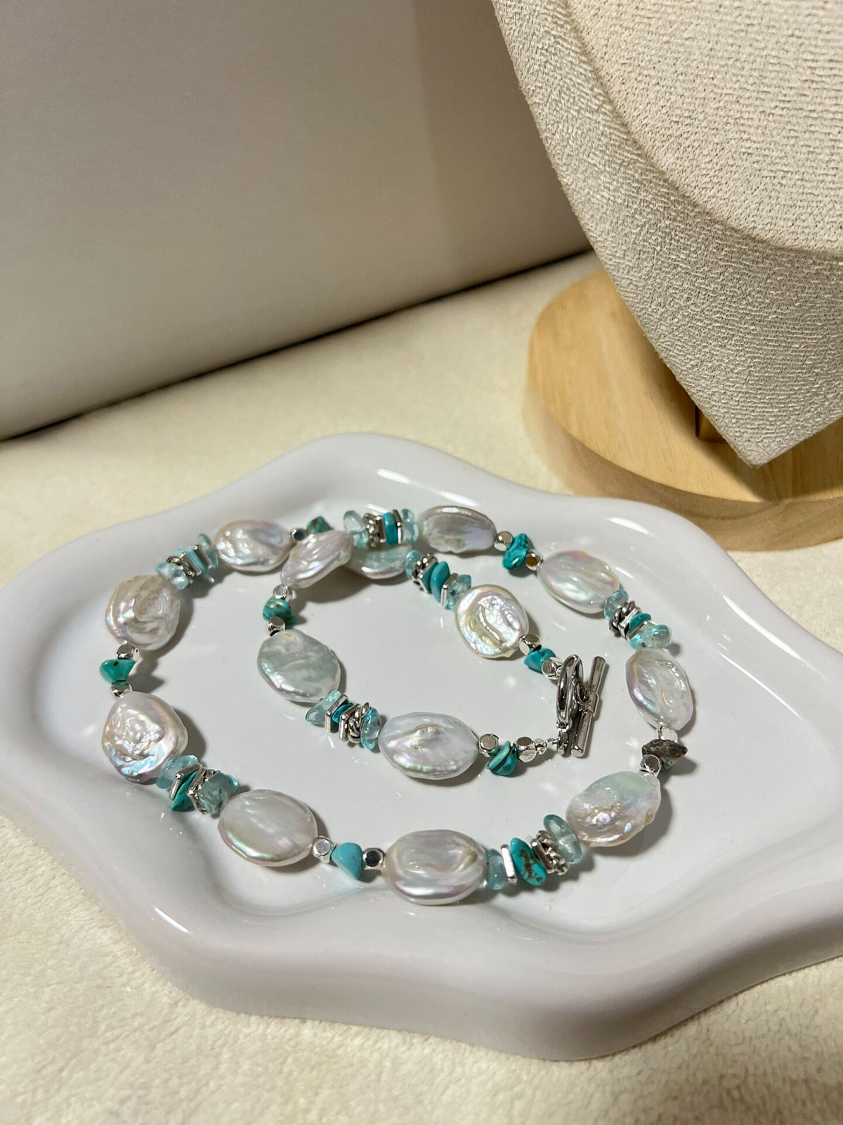 Baroque Pearl Turquoise Necklace Antique Silver