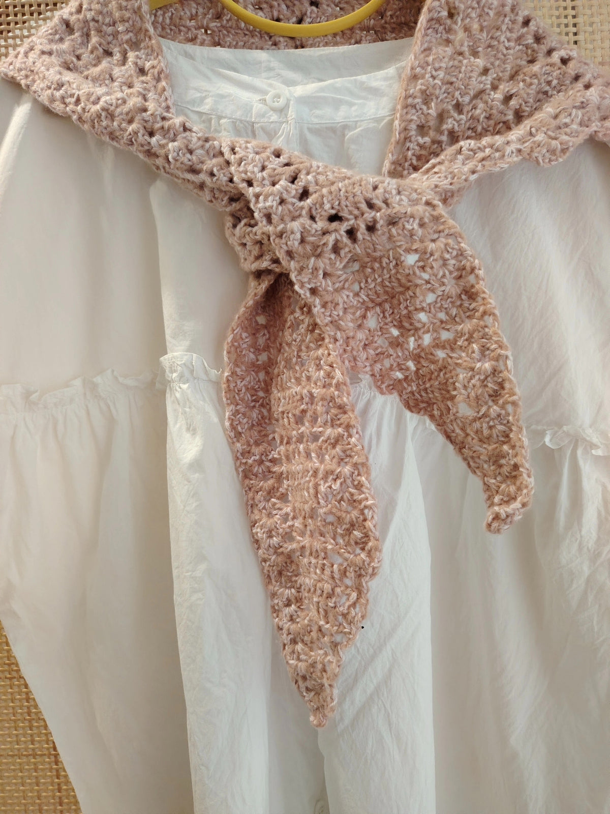 Handmade Knit Triangular Scarf Shawl Pink Cotton Blend