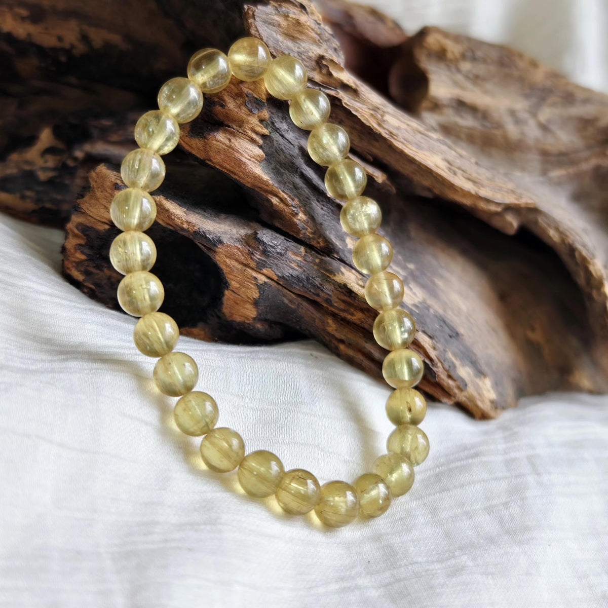 Natural Yellow Spodumene Beaded Bracelet 6.7mm