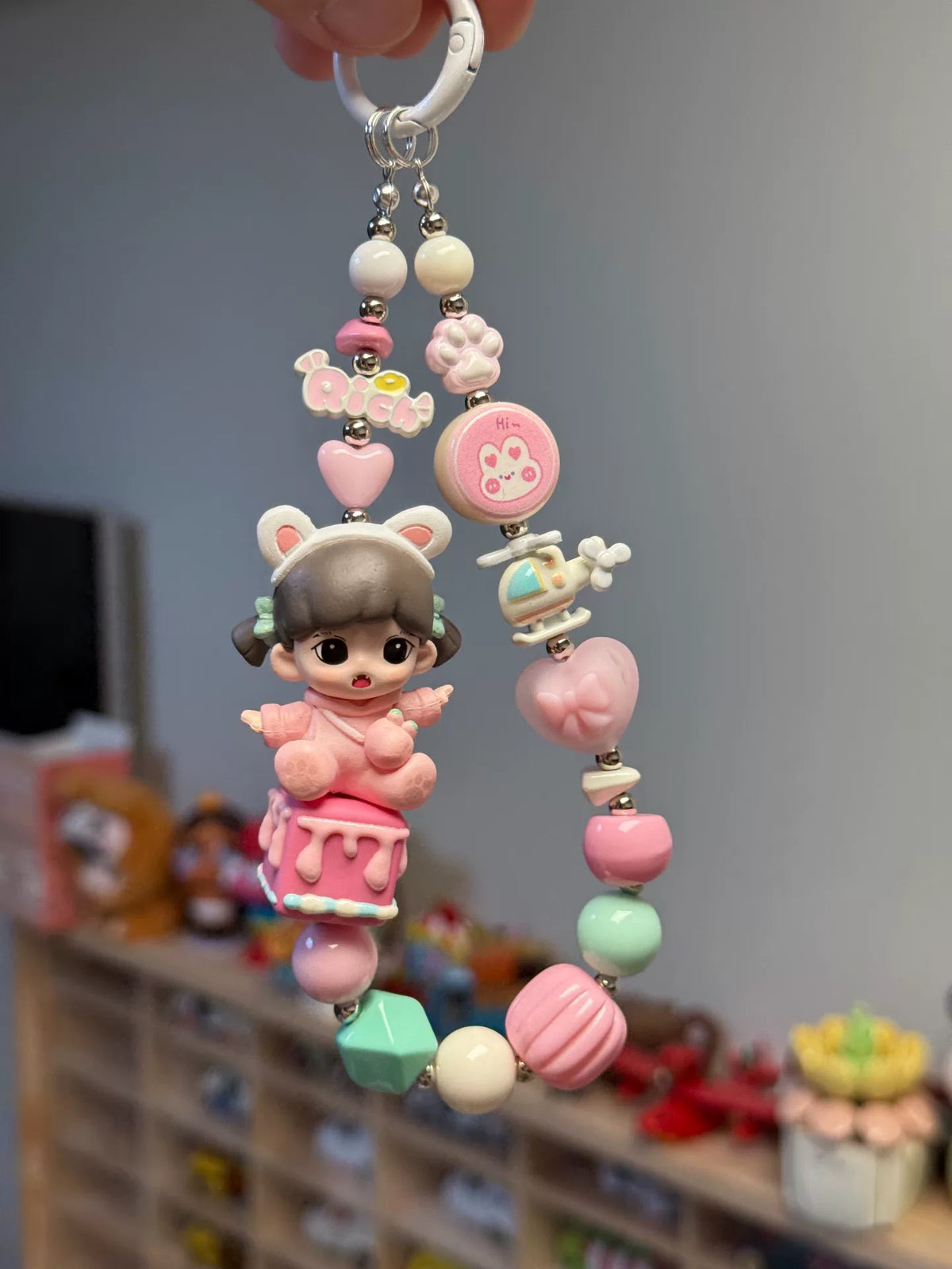 Pastel Beaded Phone Strap Bag Charm Keychain