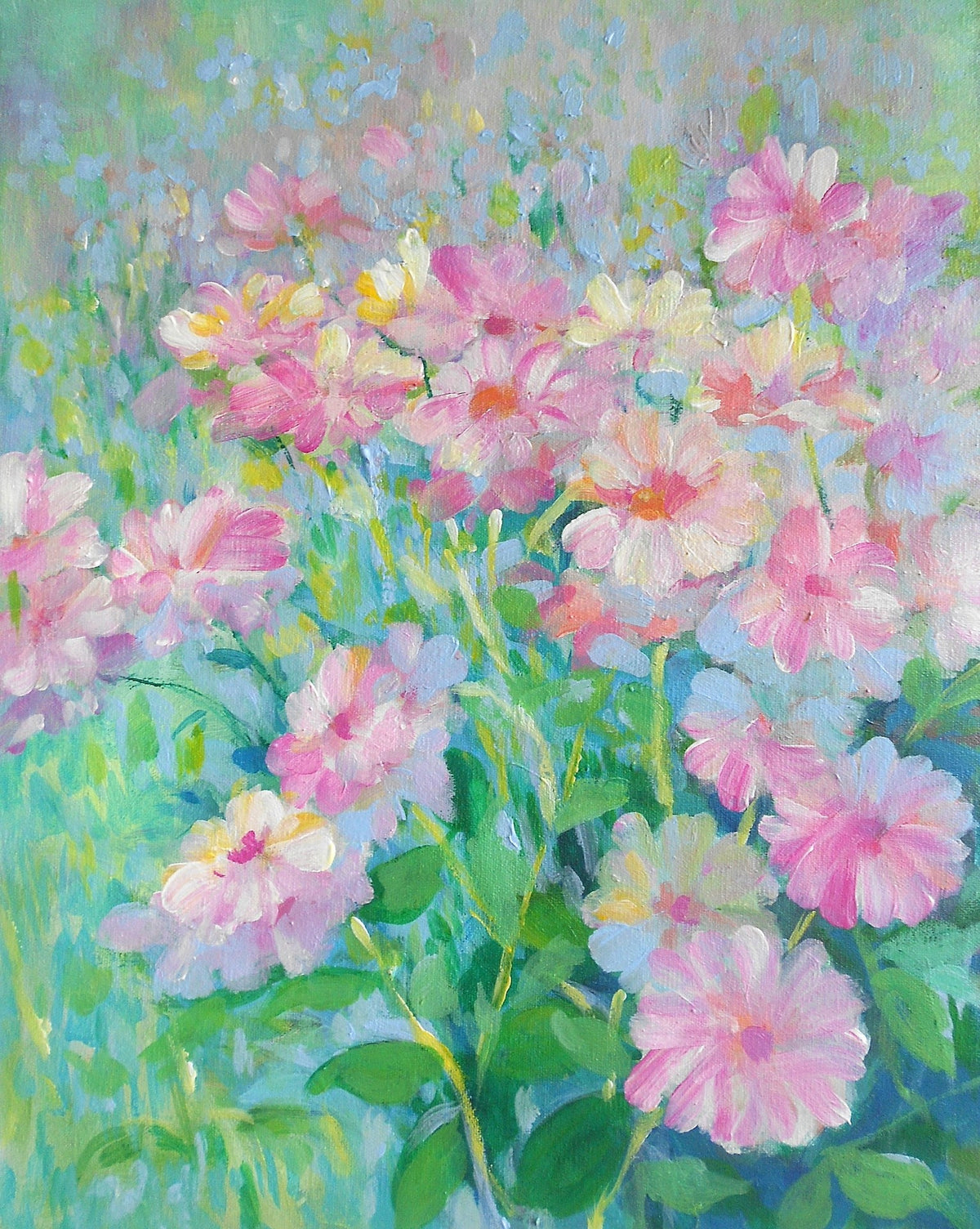 Pink Flowers Acrylic Painting 40x50cm